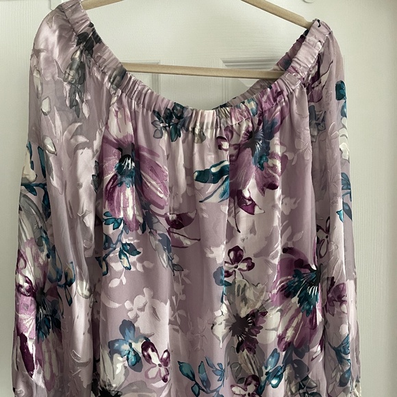 Silk & Rayon Off the Shoulder Floral Print Blouse